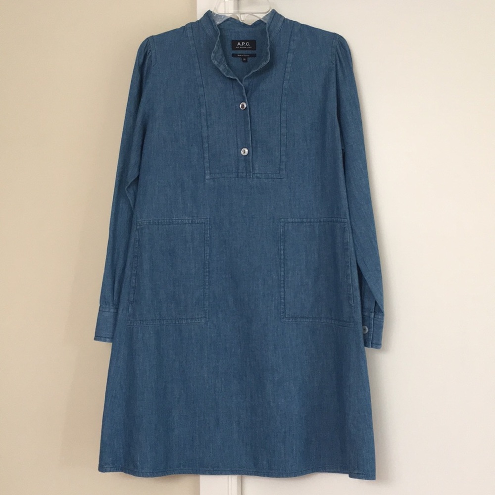 A.P.C. Mandarin Collar Chambray Dress. Size 36. - Picture 4 of 9